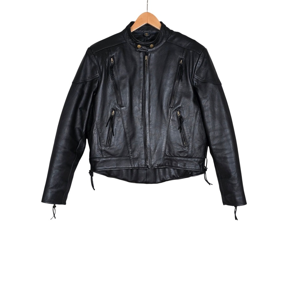 Adnan Men Black Heavy Duty Leather Cafe Racer Biker Jacket 40